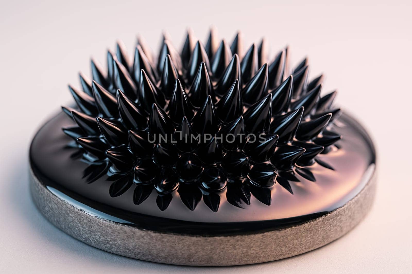 Macro of Ferrofluid Spike Pattern under Pastel High-Key Lighting