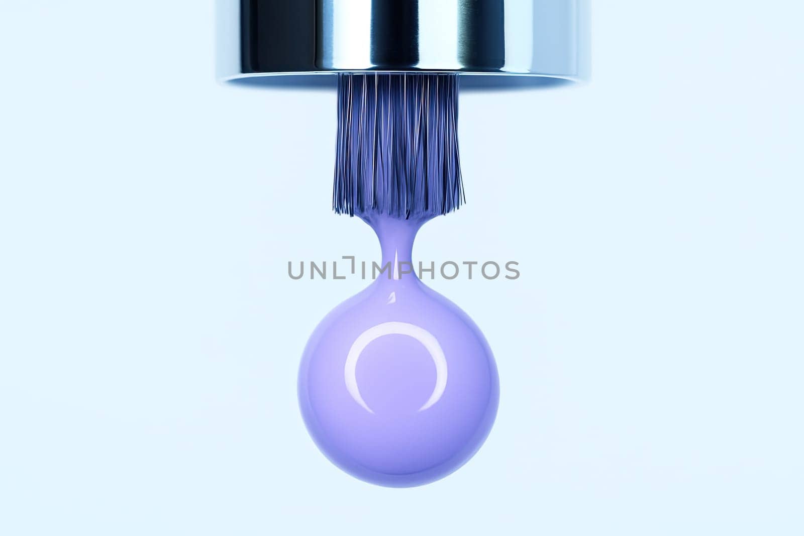 High-Key Macro of Pastel Nail-Polish Brush with Suspended Gloss Droplet