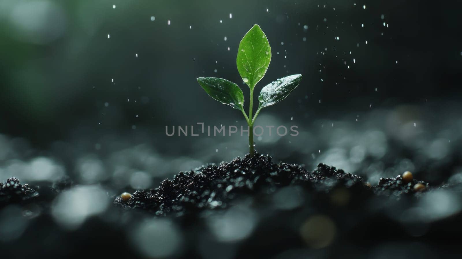 Young sprout growing in the soil cad. selective focus. Generative AI, nature