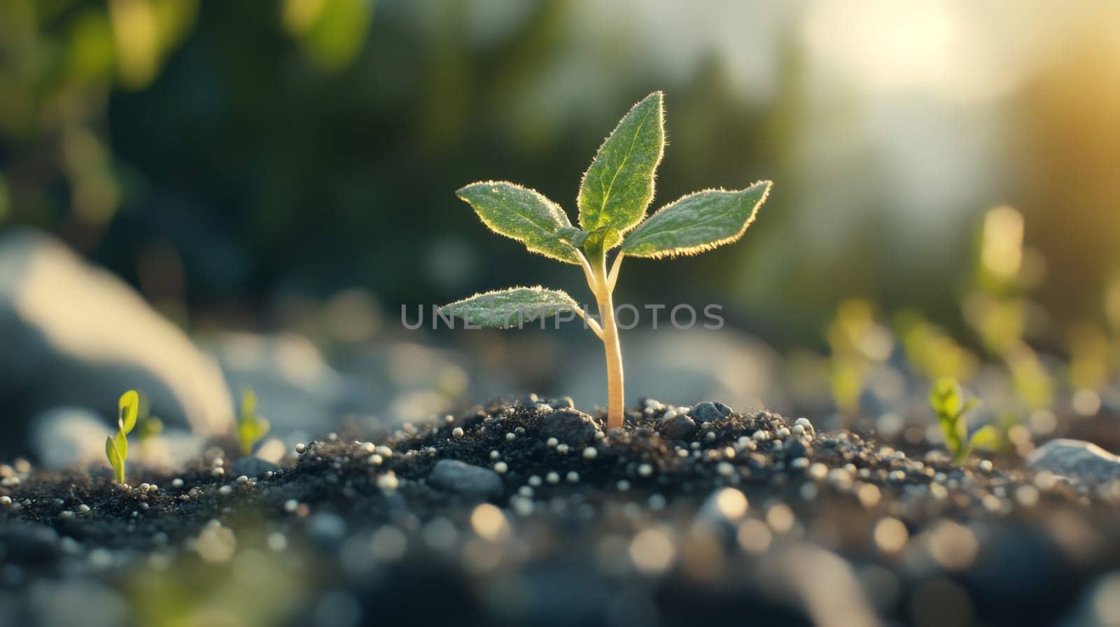 Young sprout growing in the soil cad. selective focus. Generative AI, nature