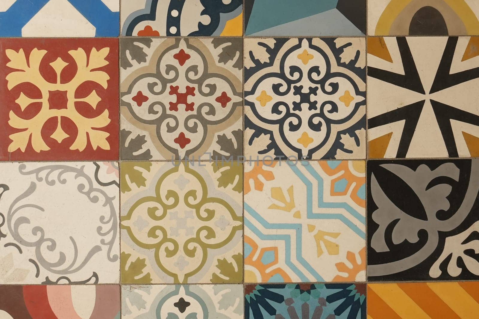 Portuguese azulejos tiles. Watercolor seamless pattern