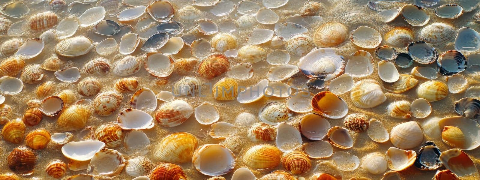 sandy beach, shells and starfish, Generative AI holidays
