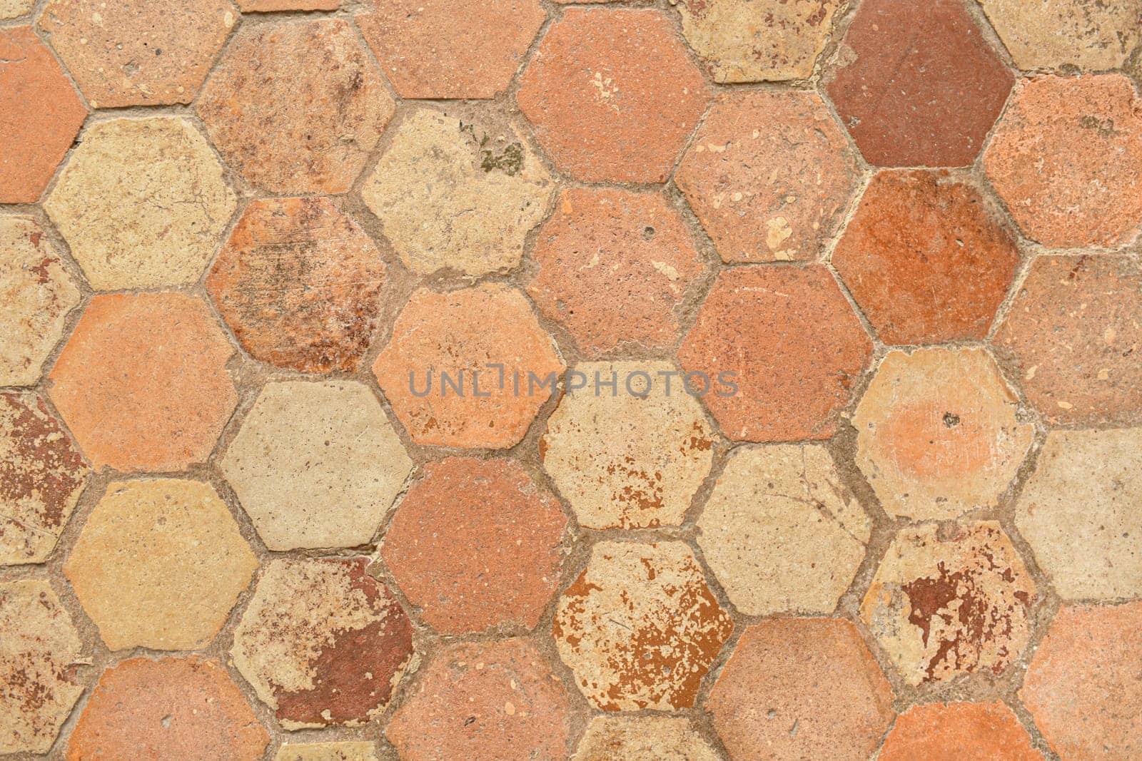 Hexagonal vintage antique beige tile in a french old manor Banner