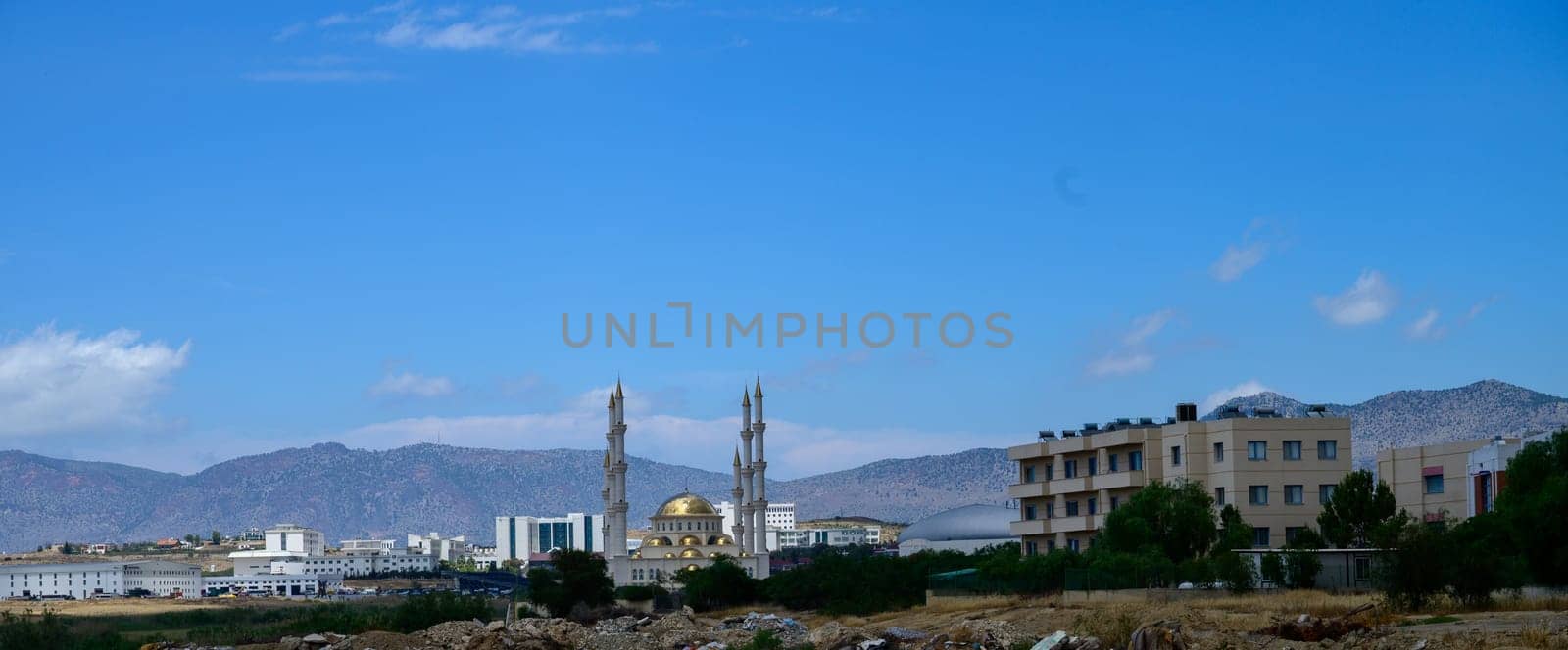 Traditional Mosque with Mountain Backdrop in Cyprus