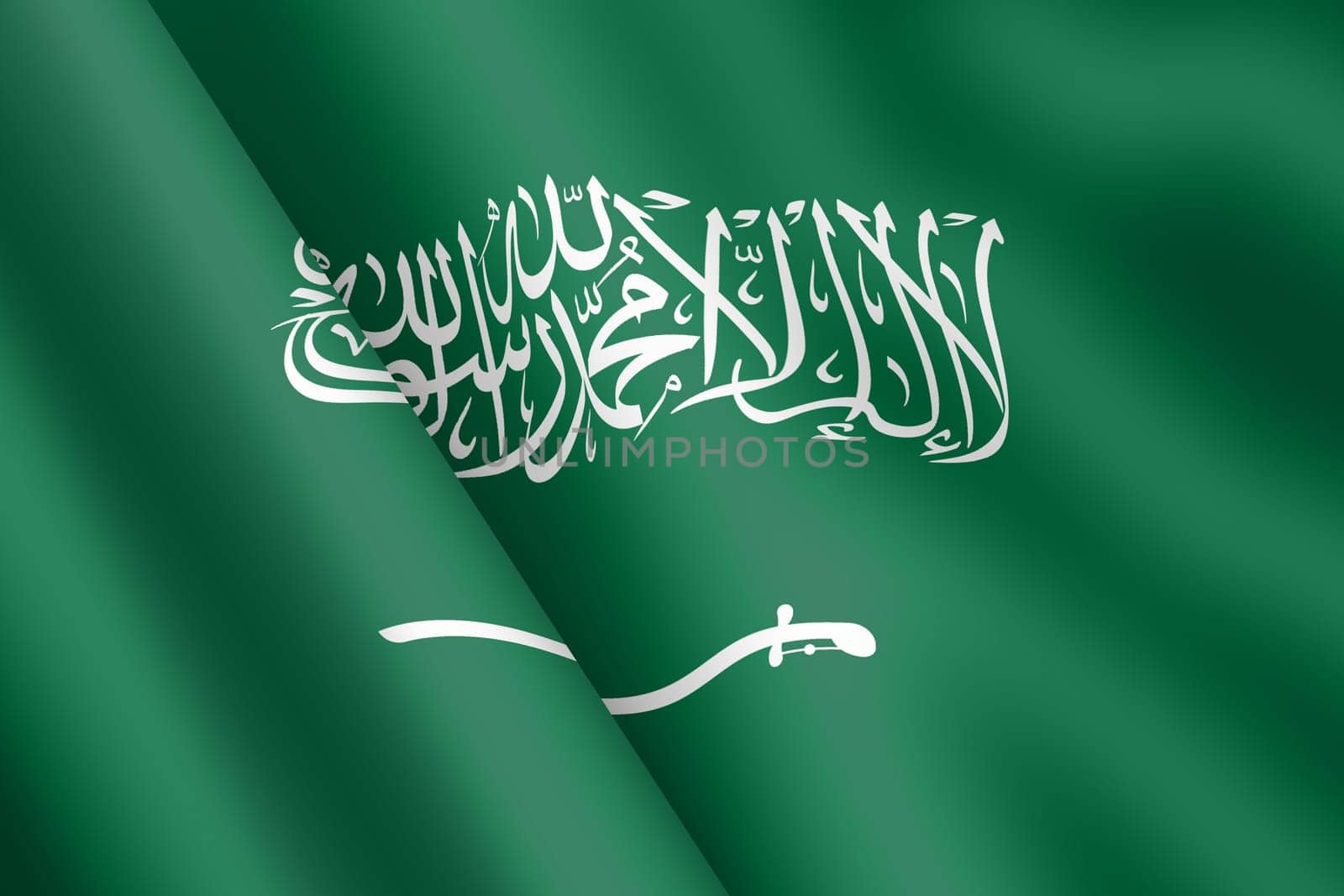 A Saudi Arabia flag waving flag 3d illustration wind ripple