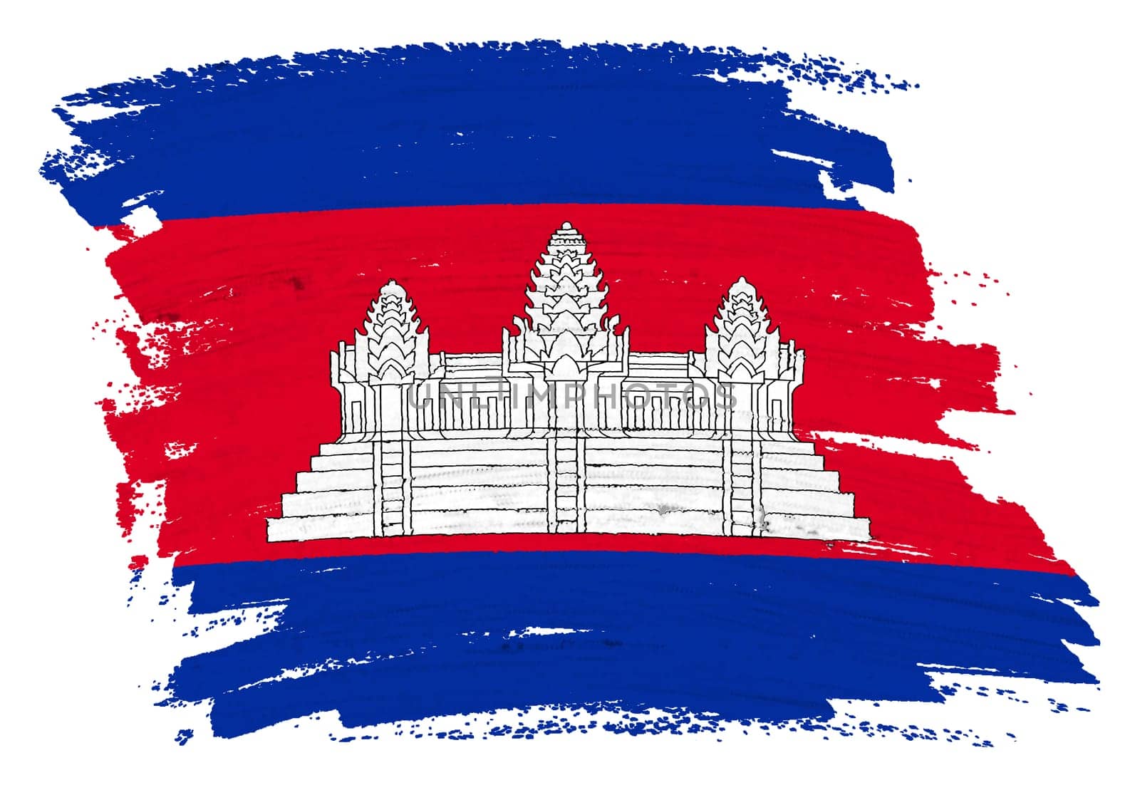 A Cambodia flag background paint splash brushstroke 3d illustration with clipping path blue red white Angkor Wat
