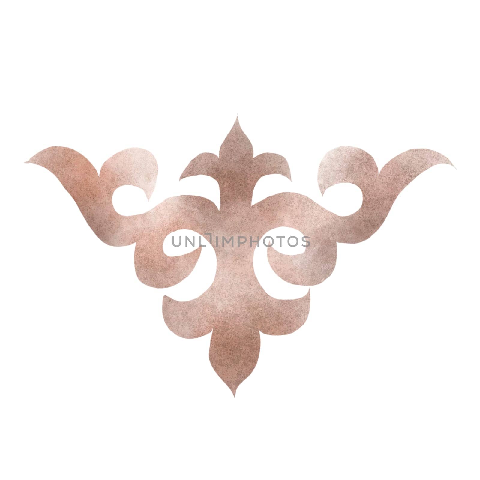 Kazakh pattern watercolor. Ornament hand drawn illustration on white background of Asian elements. For printing,design of postcards and posters. High quality illustration