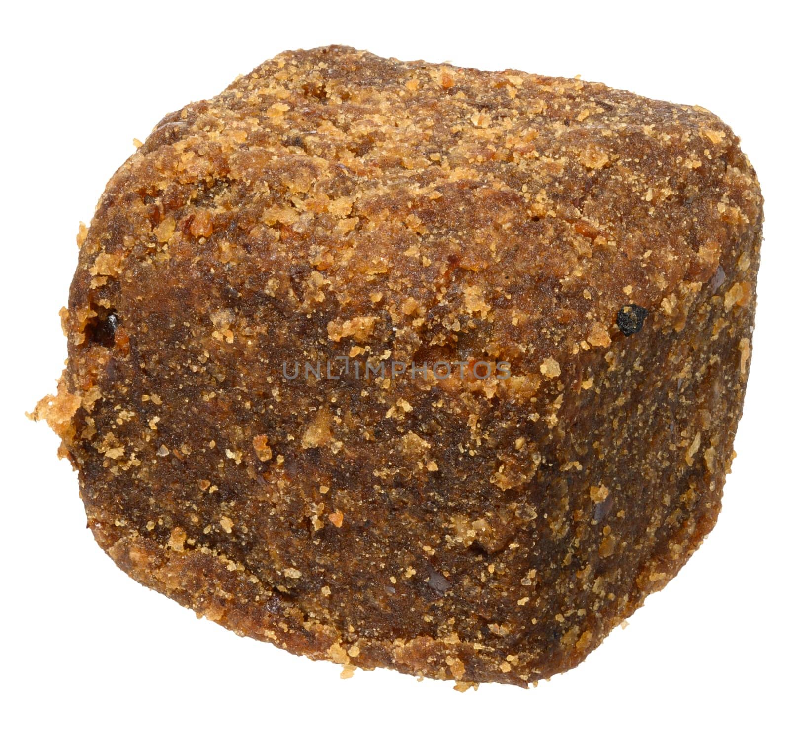 Brown dog snack or treat with a textured, crumbly surface, isolated background