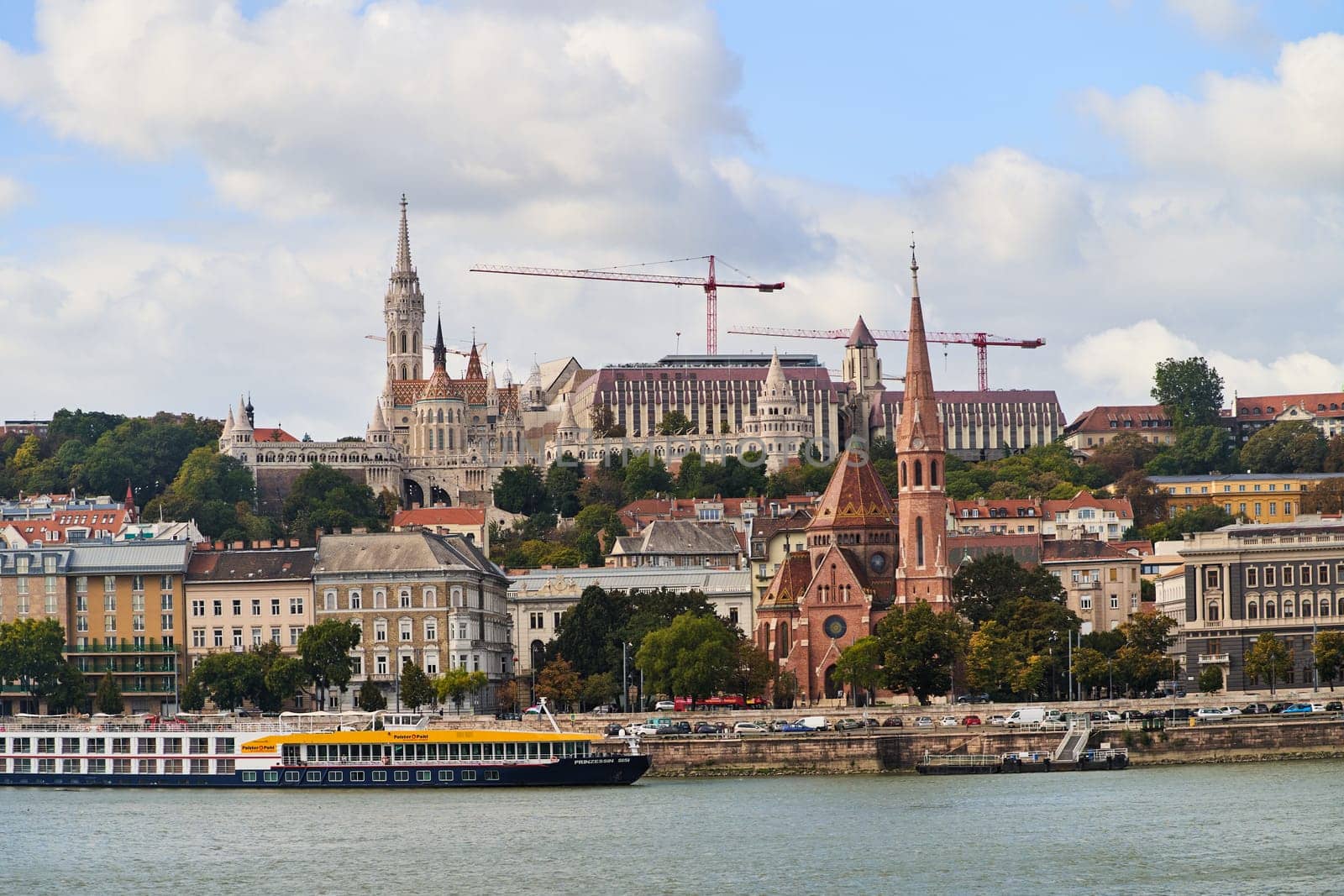 Hungary, Budapest - 04.10.2022: Stunning skyline featuring Buda Castle and the Danube River in Budapest, highlighting architectural beauty.