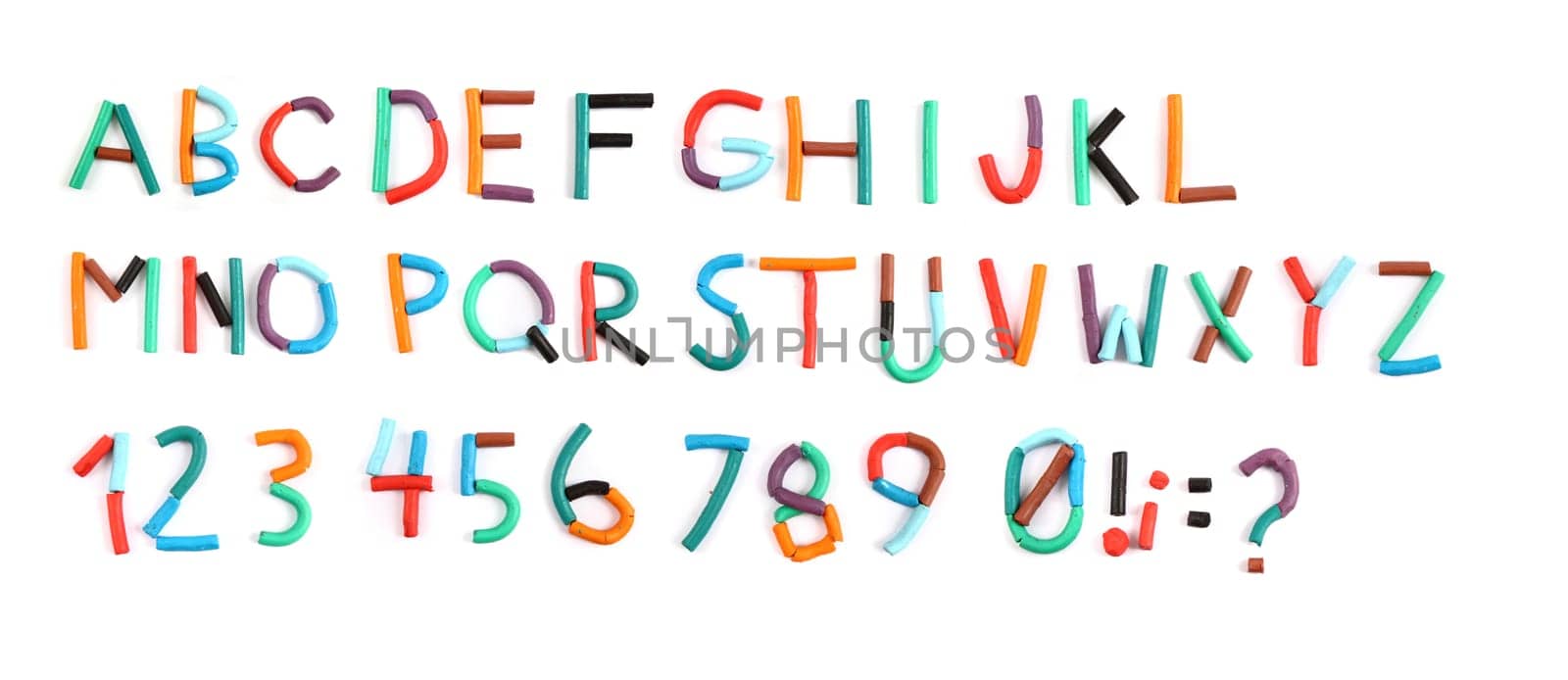 plasticine color alphabet isolated on the white background