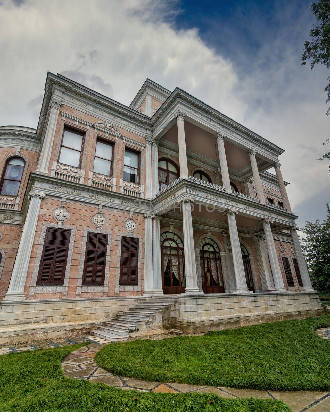 Beykoz Mecidiye Kasri, or Mecidiye Pavilion, an Ottoman palace built in 1845 to be presented to Sultan Abdulmecid by Mohamed Ali Pasha, Governor of Egypt, suited in Beykoz district, Istanbul, Turkey