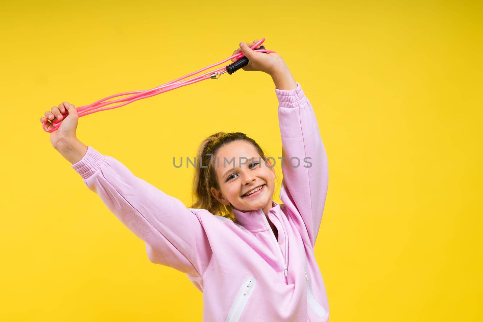 Little kid girl 12,13, 14 years old isolated background. Happy teenager, positive and smiling.