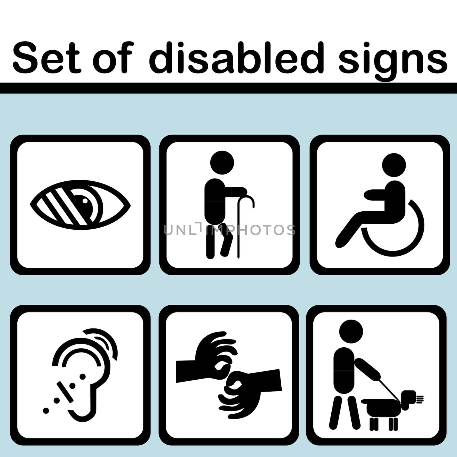 Set of disabled signs