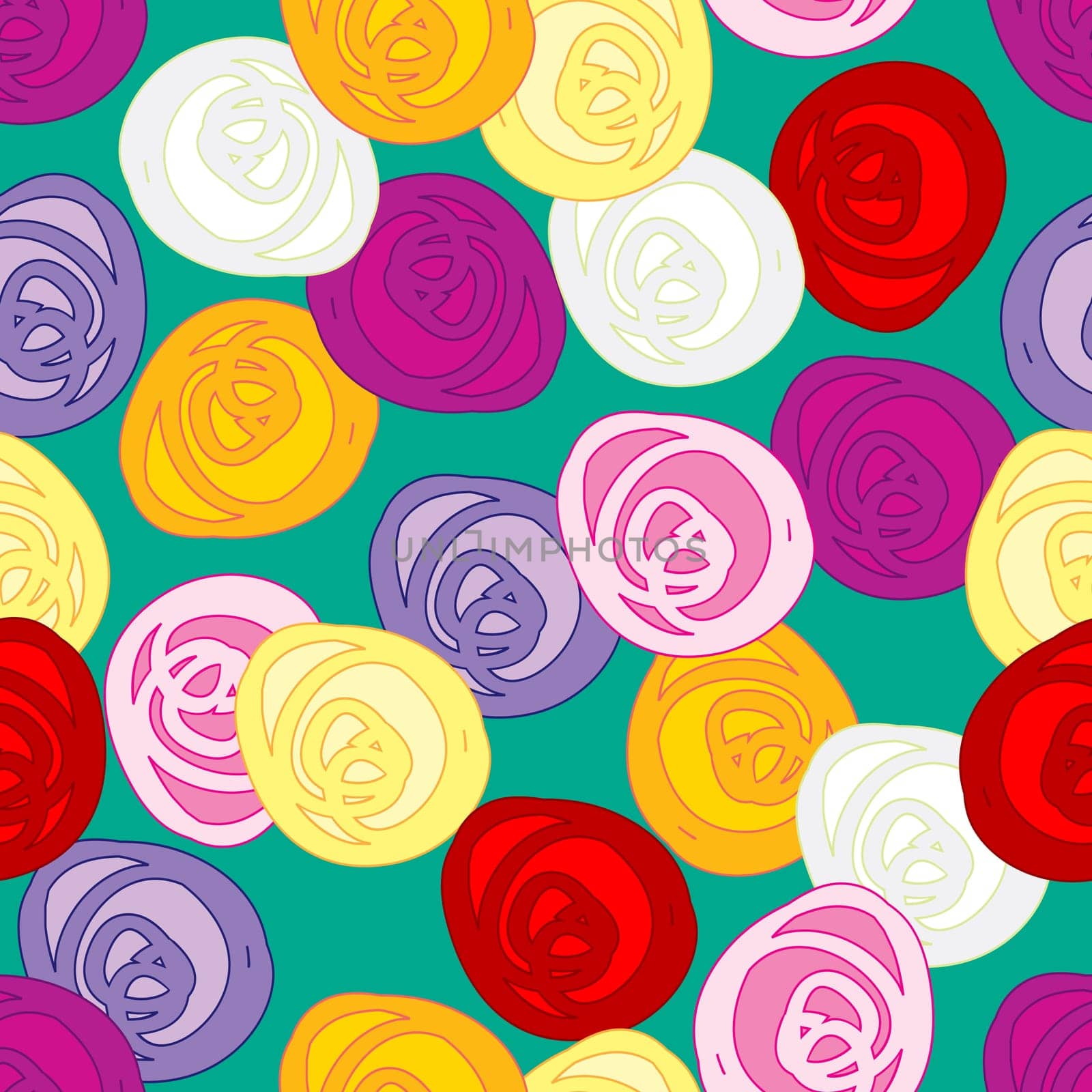 Seamless pattern with colored stylized roses