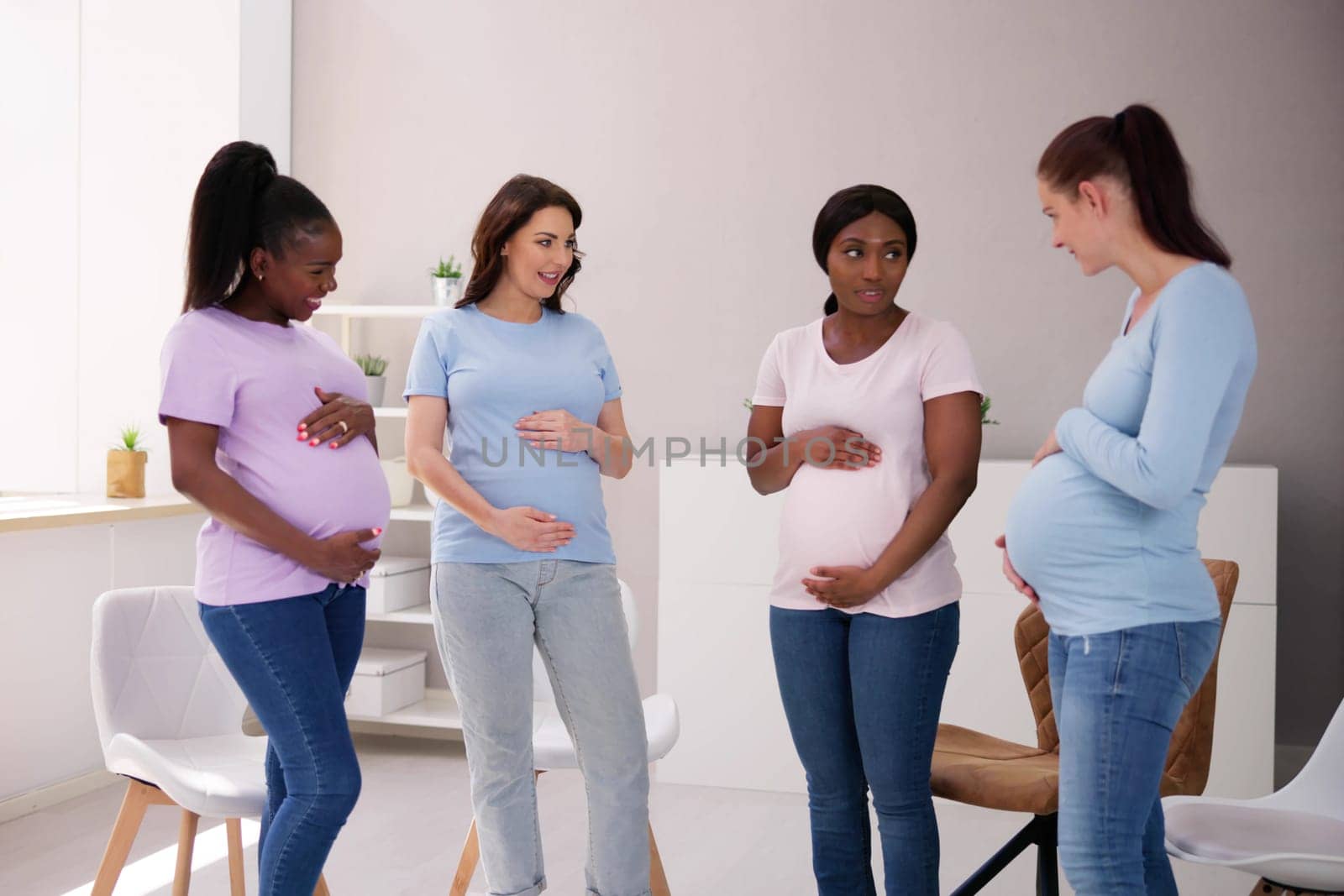 Pregnant Group Discussion. Women Friends Meeting. Pregnancy Lifestyle