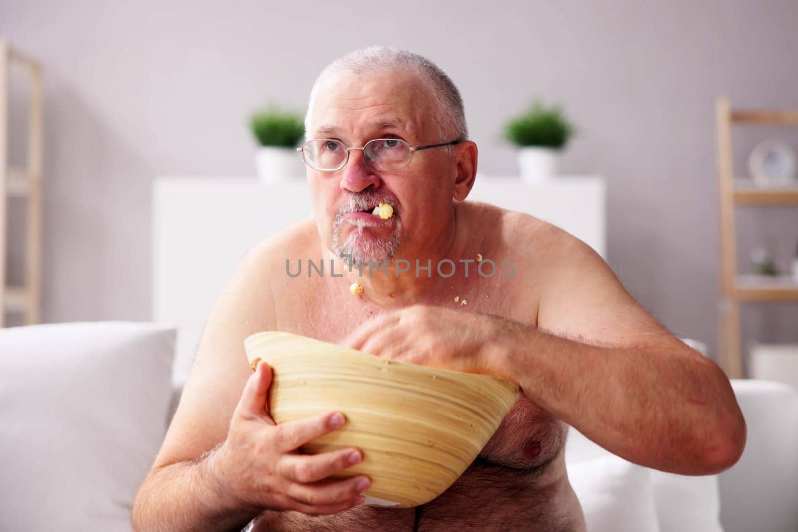 Sitting Overeating Food Lifestyle. Overweight People Watching Television