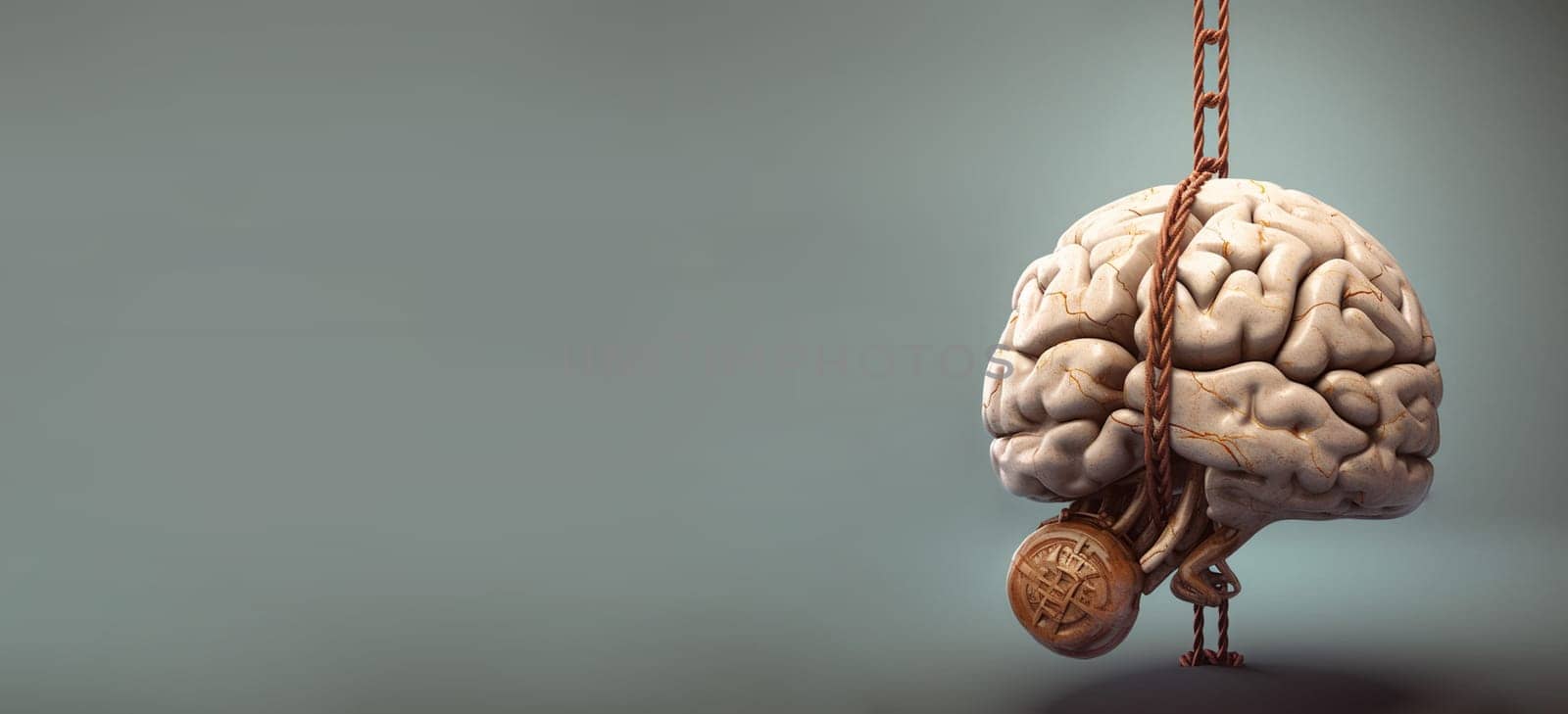 Human brain with a lock and chain, lockout from computer cloud, safety concept, mental health, protection of thoughts and privacy, generative AI