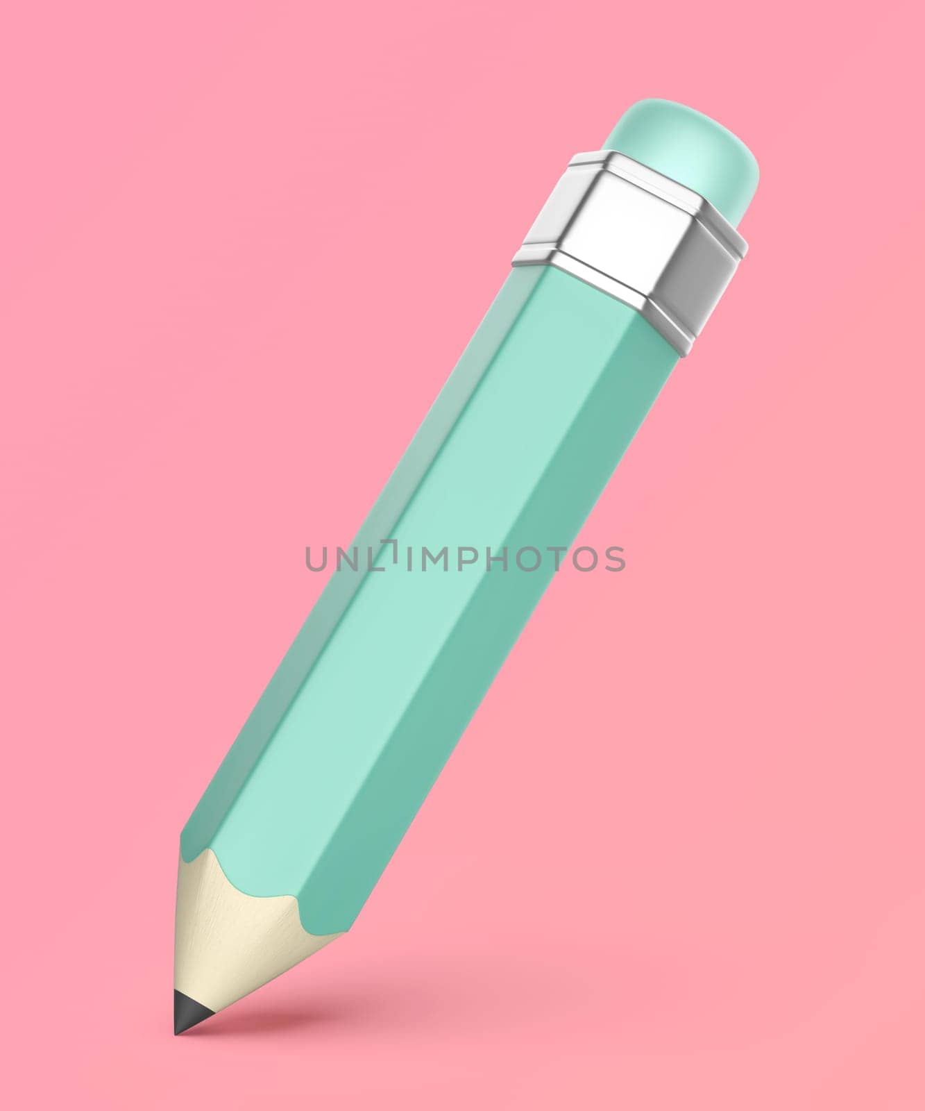 Cartoon style pencil with eraser on pink background