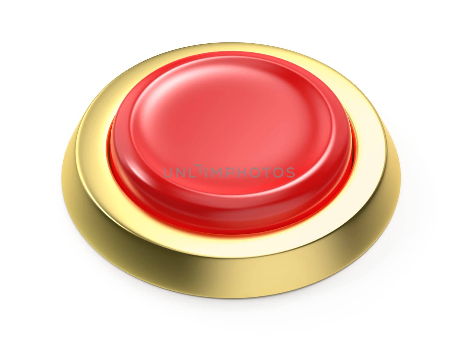 Red round button with golden border on white background