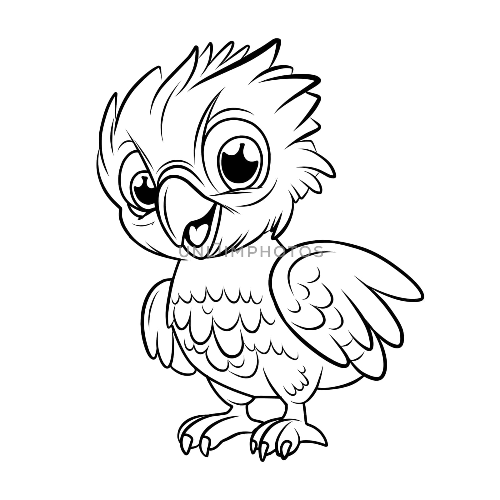 CHICKEN COLORING PAGE. Chick cute funny character linear illustration for children coloring