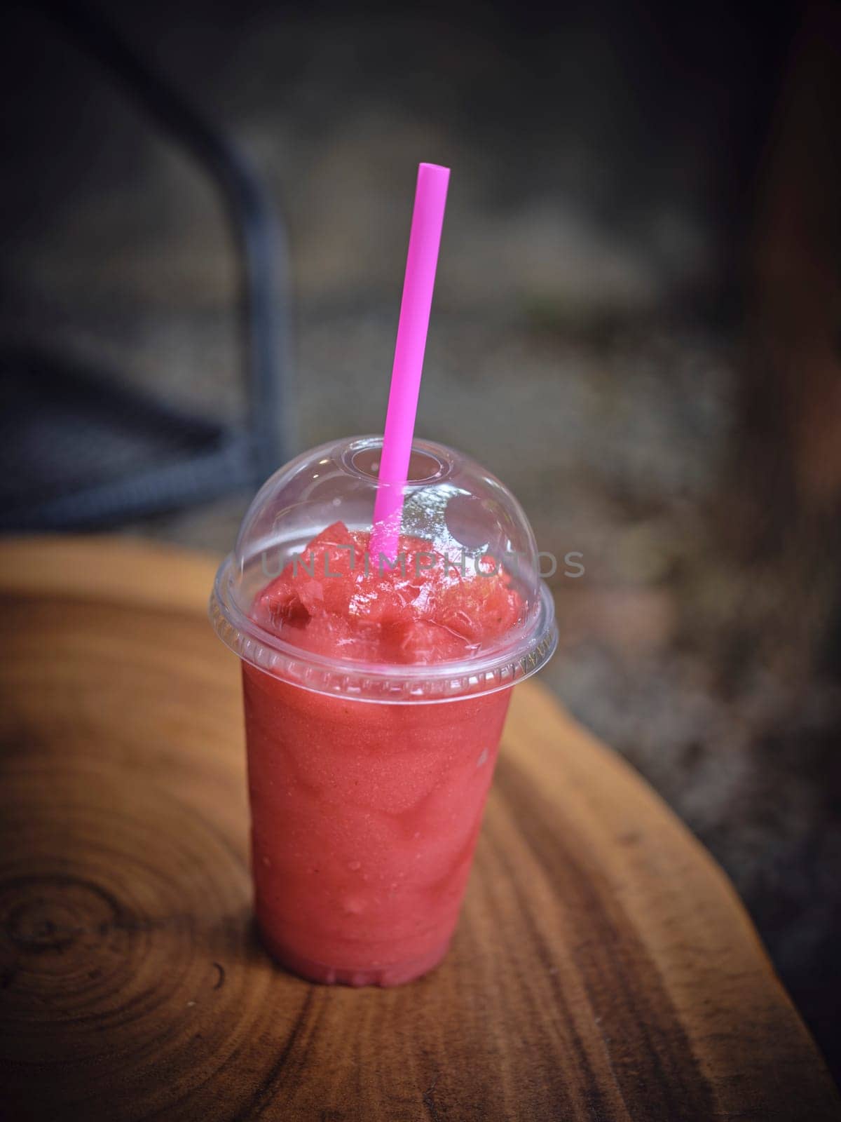 Fresh watermelon juice plastic takeaway . concept DELIVERY