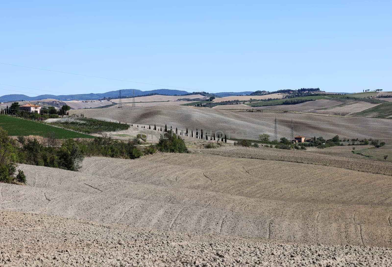 The rural landscape near San Quirico in Tuscany. Italy