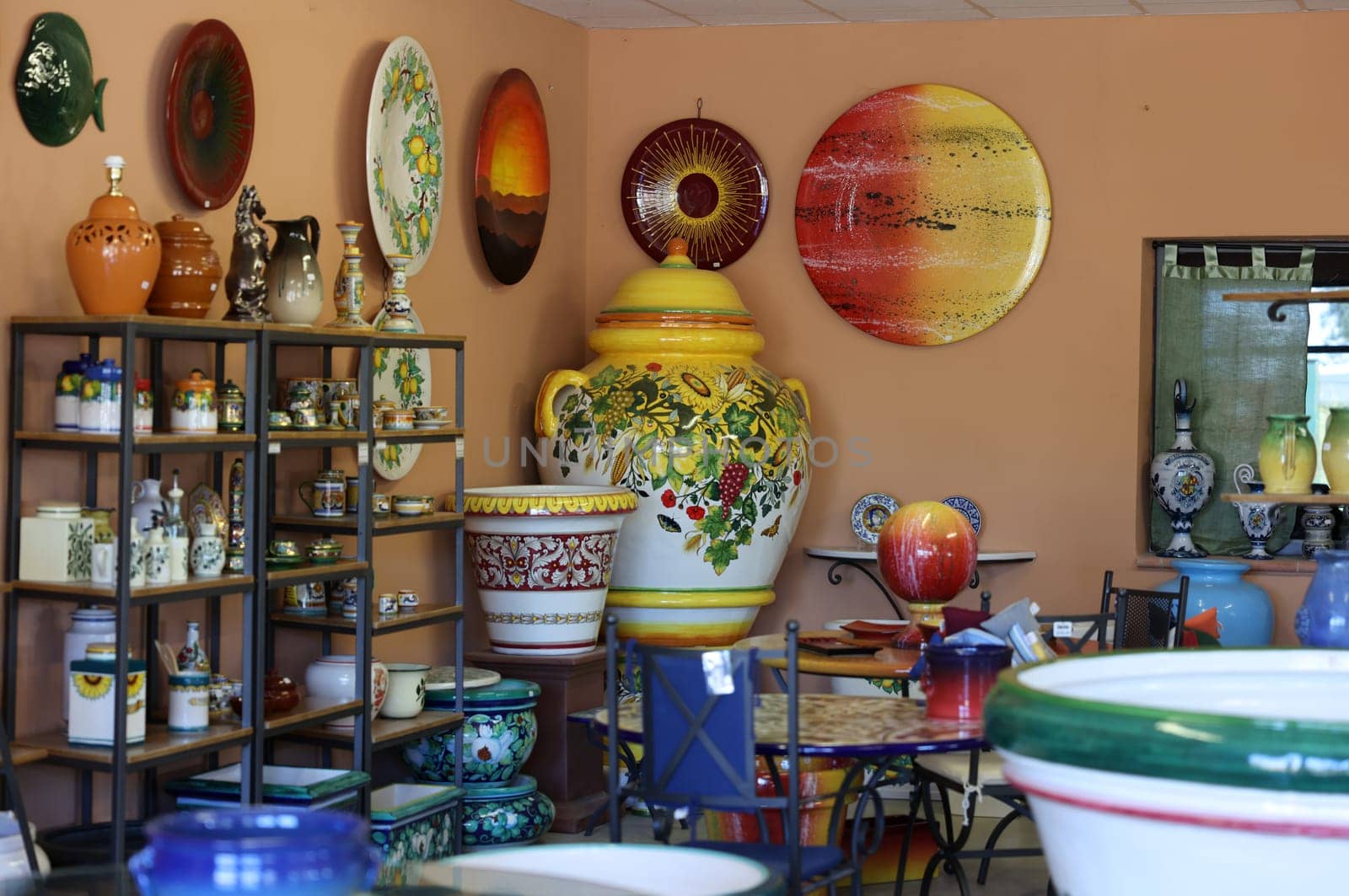 Pienza, Italy - September 12, 2022: Shop with typical Italian ceramics near Pienza