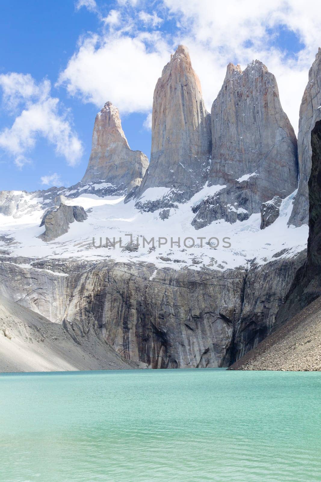 Base Las Torres viewpoint, Torres del Paine, Chile. Chilean Patagonia landscape.