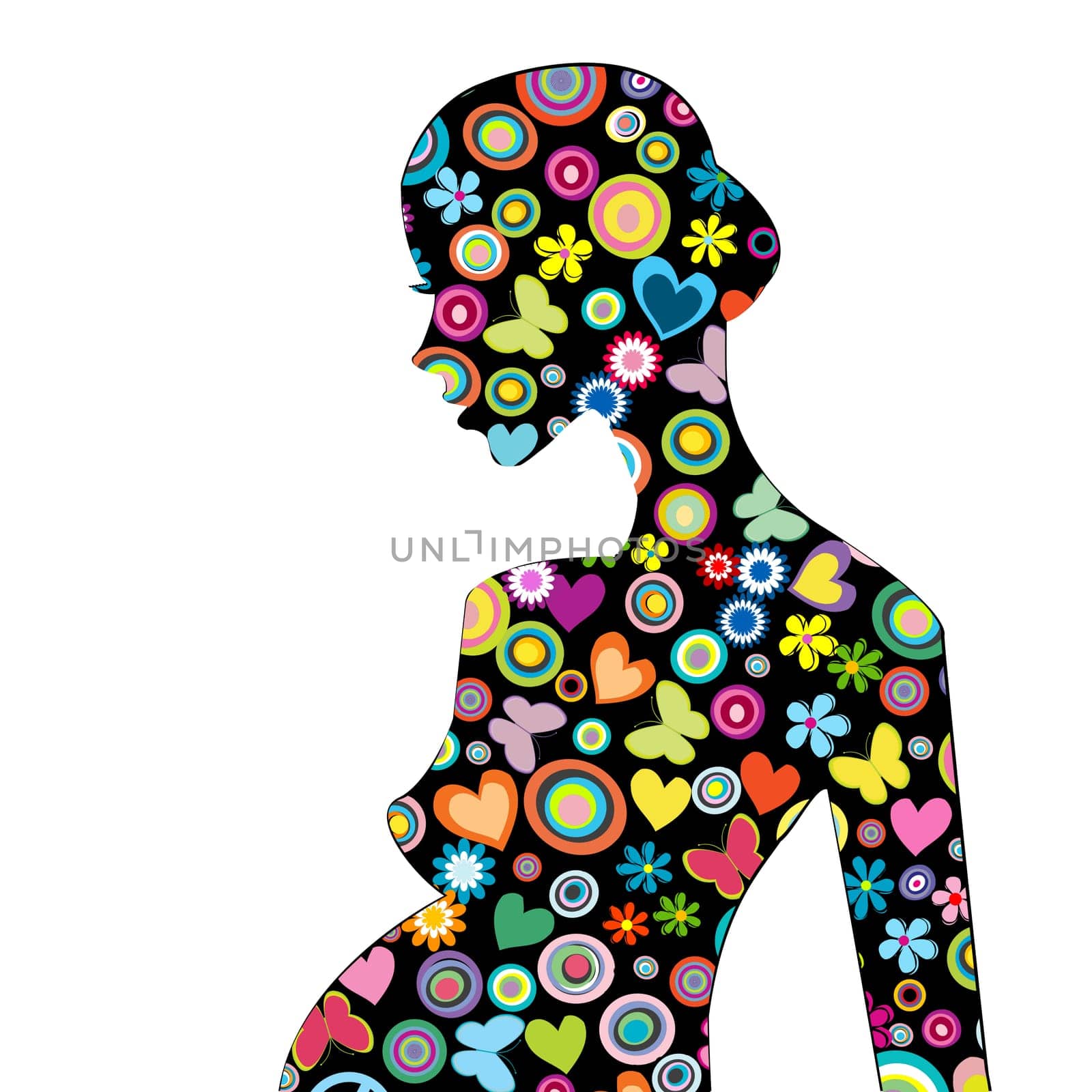 Beautiful pregnant woman profile patterned with flowers