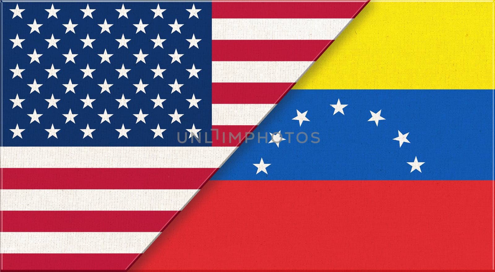 Flags of USA and Venezuela. American and Venezuela diplomatic relations. national flags on fabric surface. Flag of USA and Venezuela - 3D illustration