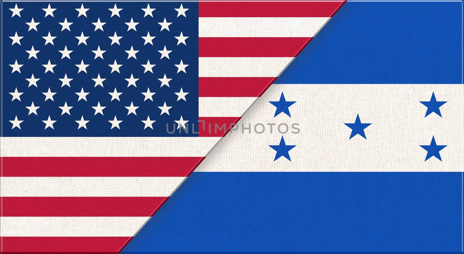Flags of USA and Honduras. American and Honduras diplomatic relations. national flags on fabric surface. Flag of USA and Honduras - 3D illustration