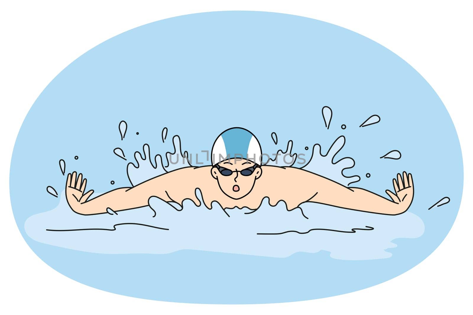 Athlete swimming in poll training for contest or competition. Sportsman swimmer in swimming pool. Sport and activity. Vector illustration.