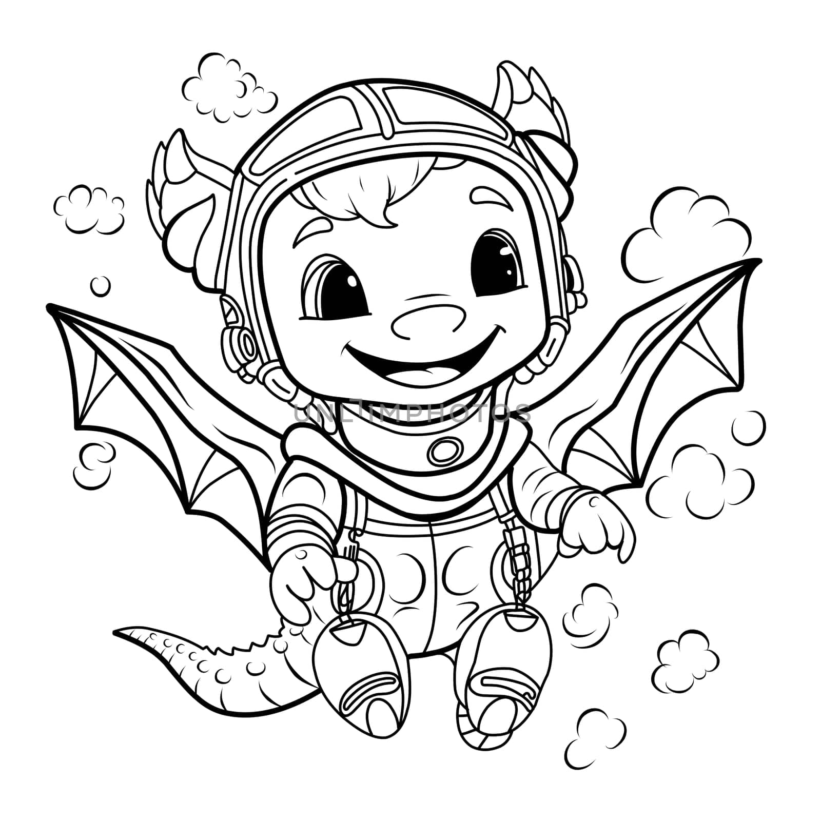 Cute dragon pilot.Simple line illustration for coloring.Dragon year 2024 coloring page.