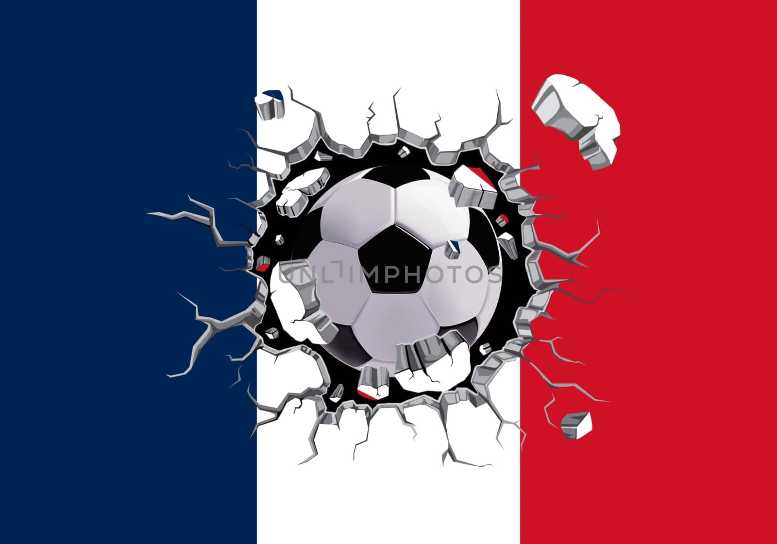 3D football through the wall with France flag pattern attached.