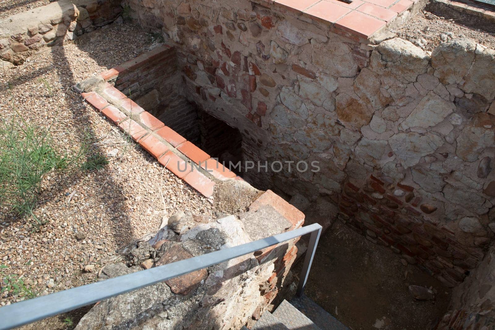 Torreaguila Roman Villa remains, Barbano, Badajoz, Spain. summer underground room