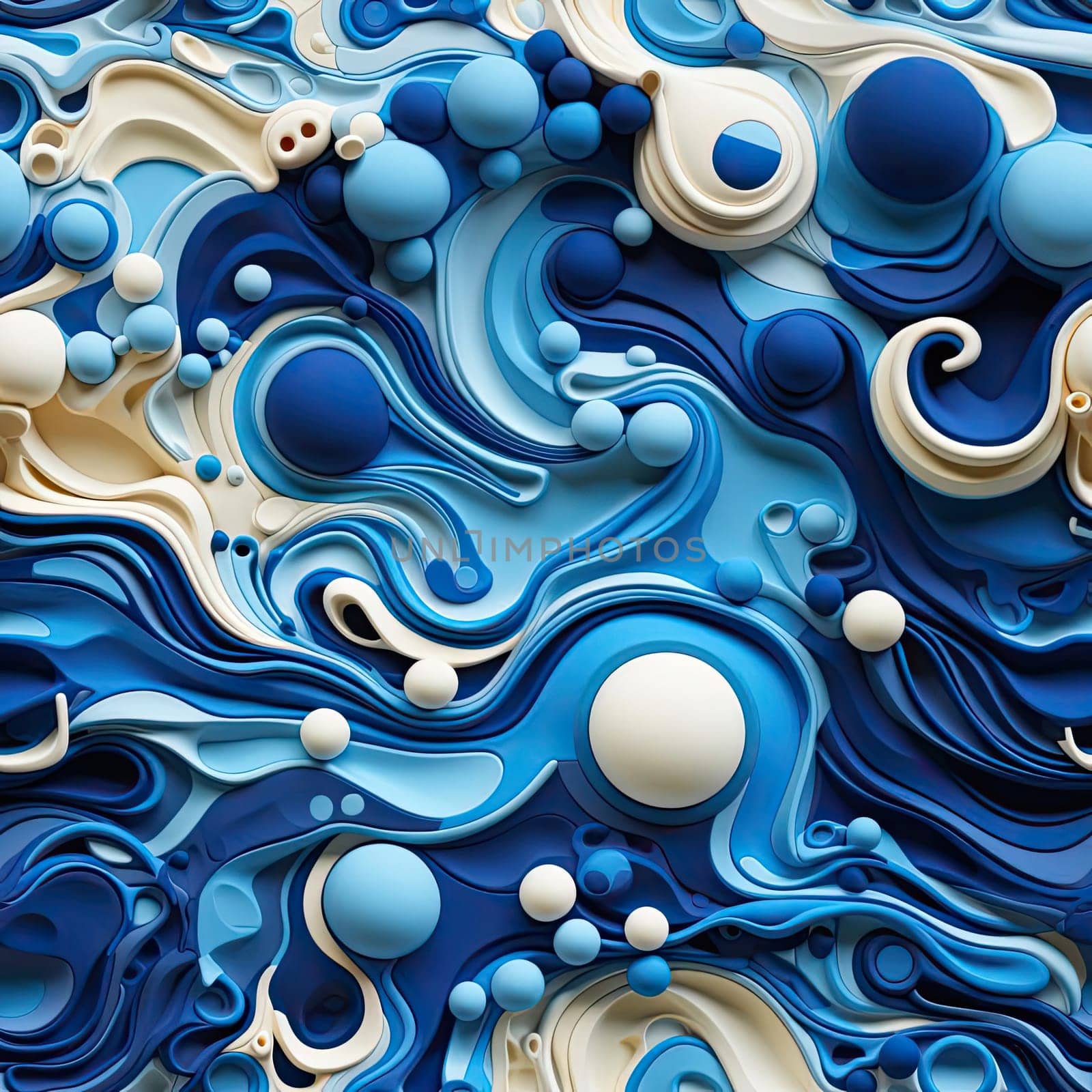 3D representation of blue and beige paint swirling like foam (tiled)