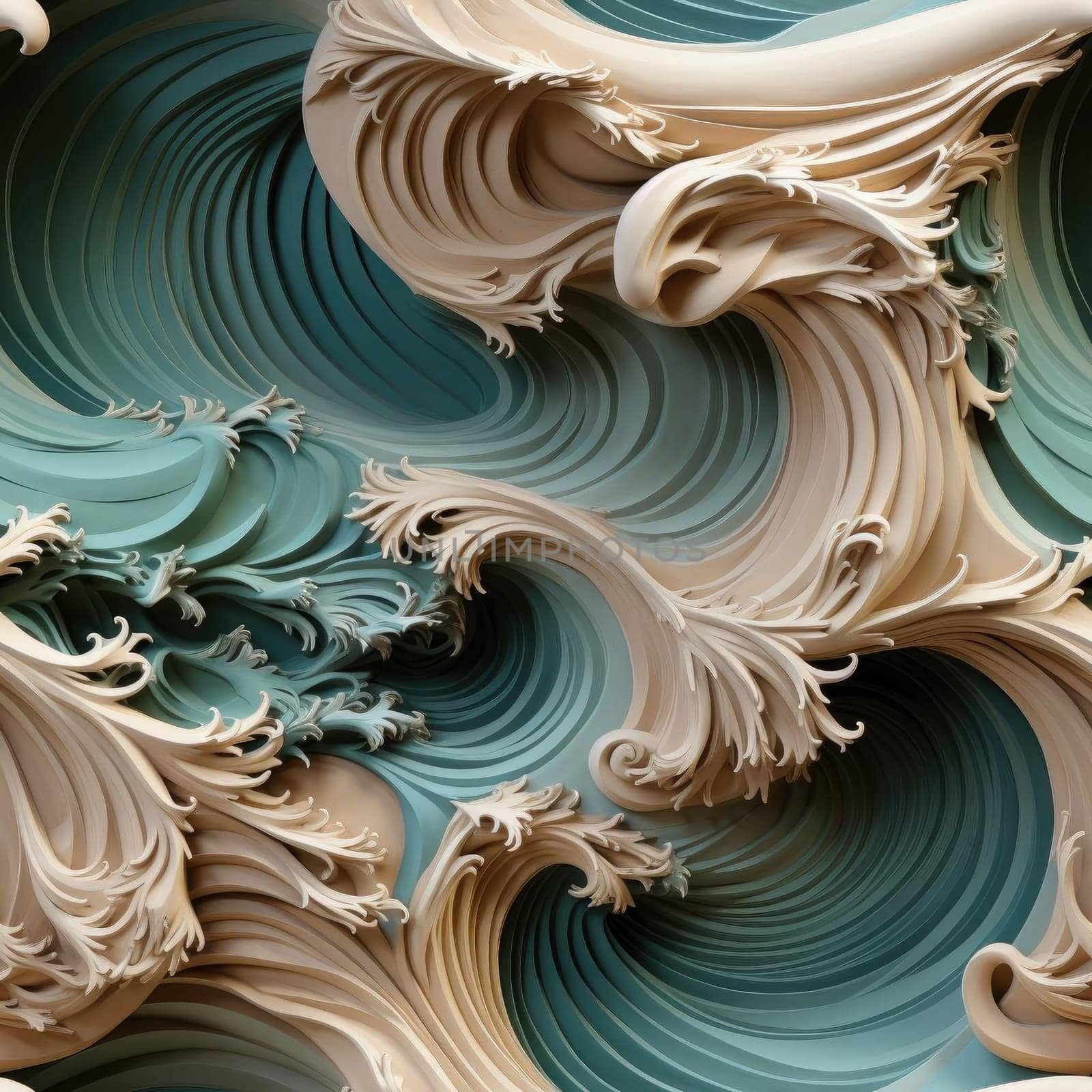 Elaborate and colorful 3D wallpaper featuring waves (tiled)