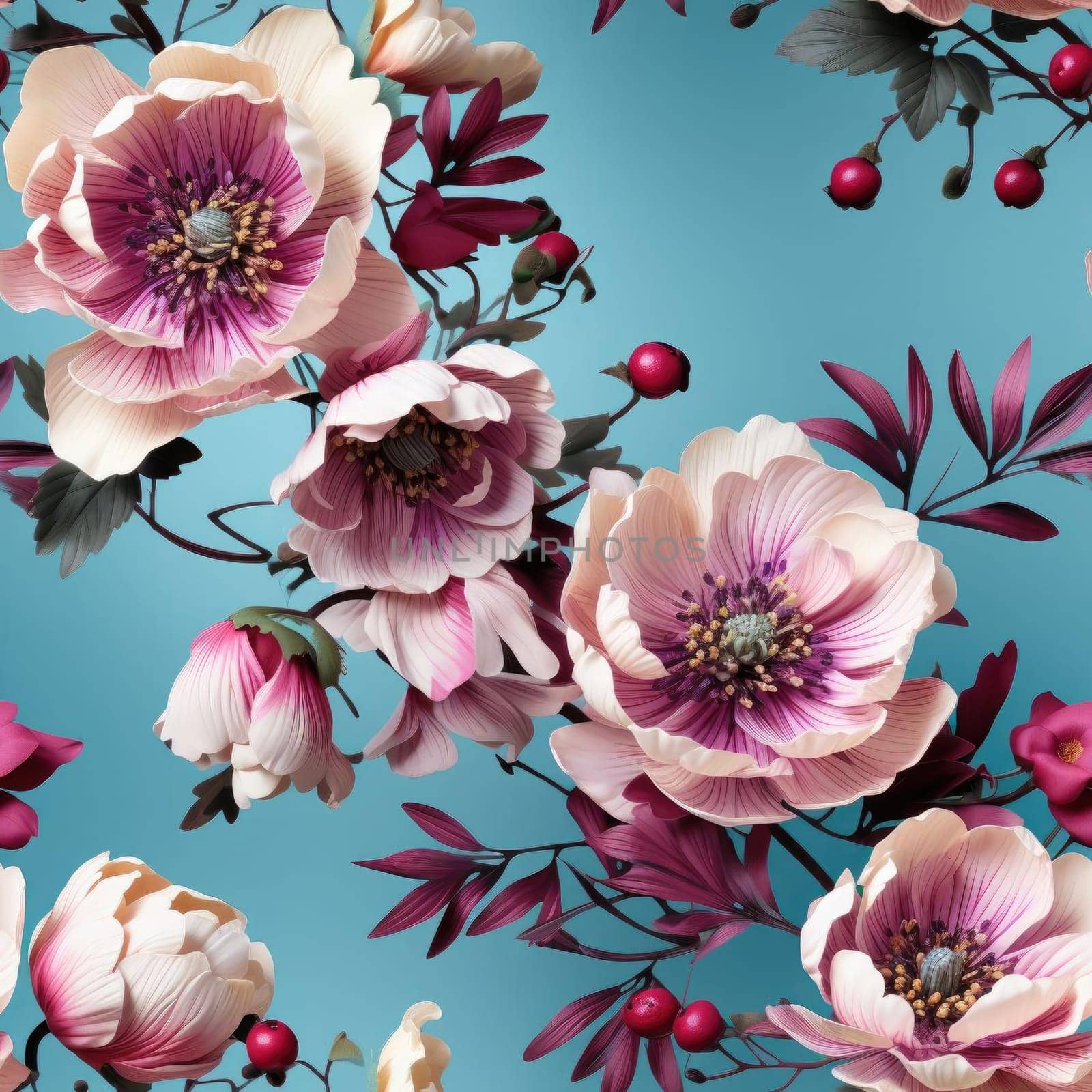 Highly realistic blue floral pattern with intricate details (tiled)