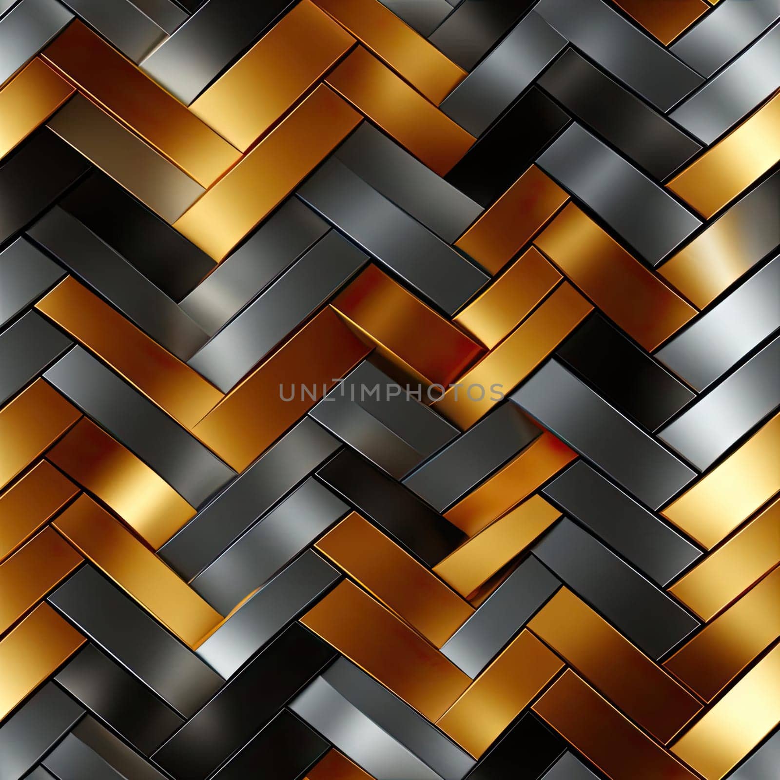 Shiny metal stripes and bars in gray and gold seamless pattern (tiled)