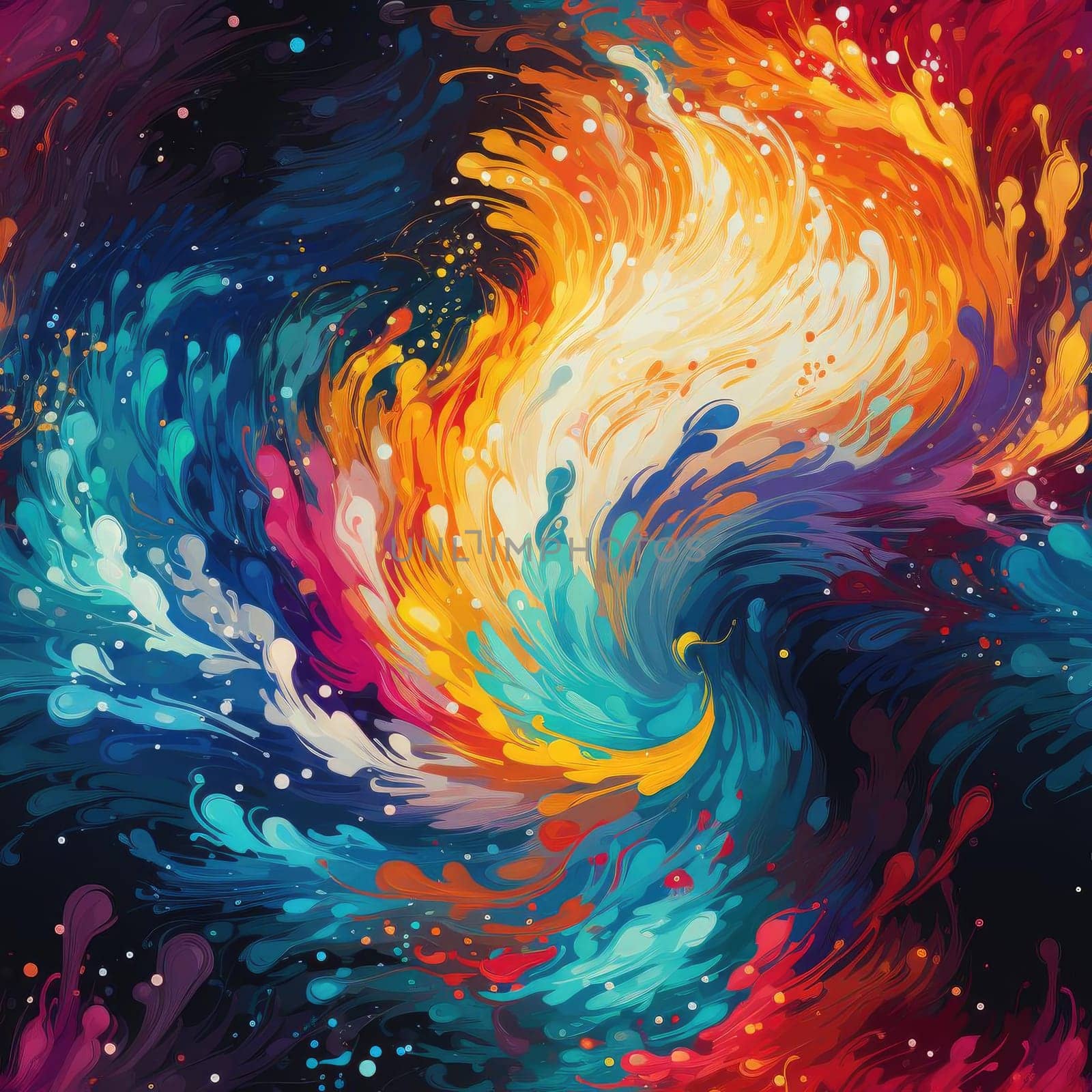 Abstract watercolor style swirl with vibrant palette in a dark background (tiled)