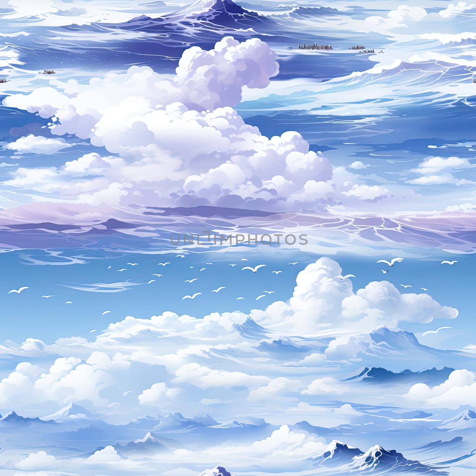 Anime clouds with waves and lightning in highly detailed illustrations (tiled)
