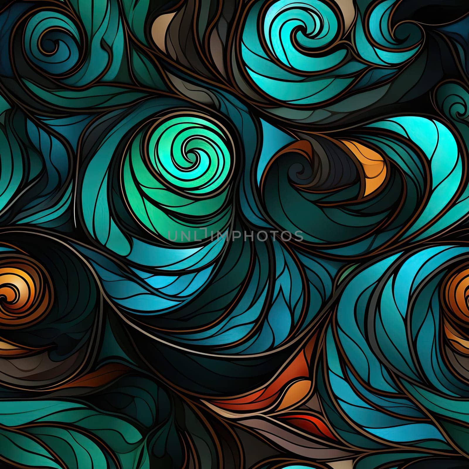 Swirly background with vibrant colors and artistic doodles (tiled)