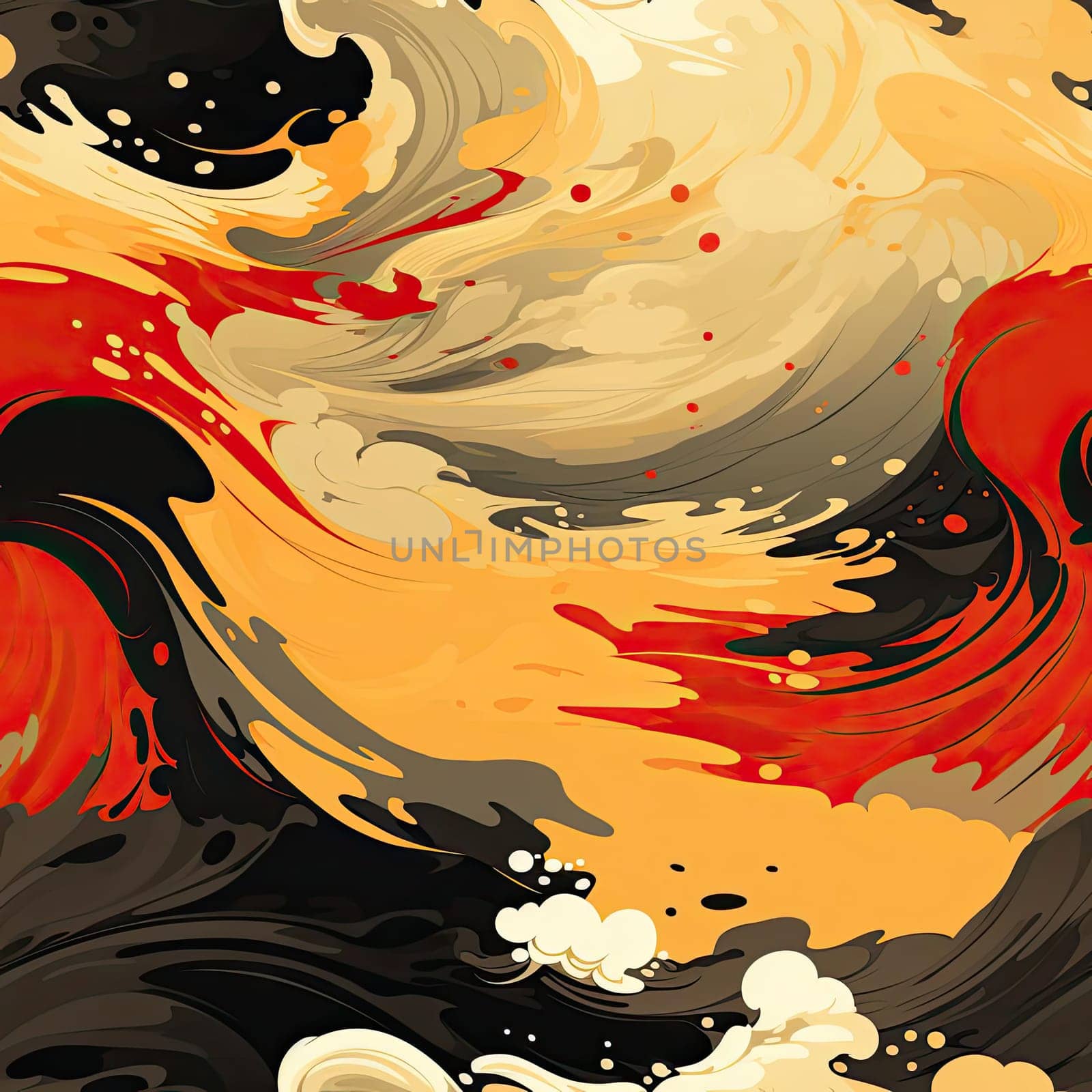 Black, red, green, and yellow paint mixed in stylistic manga style (tiled)