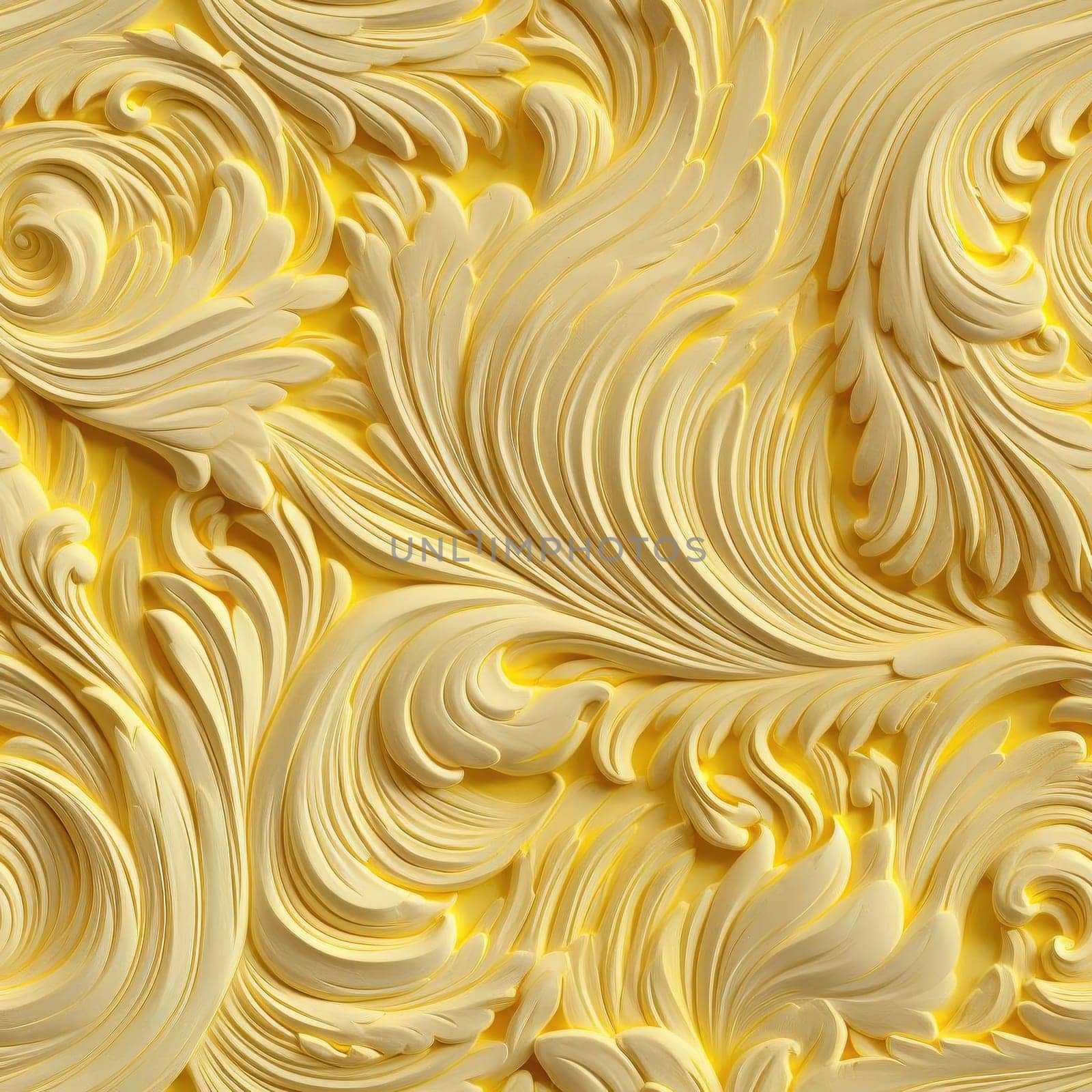 Yellow or cream textured wallpaper with intricate patterns (tiled)