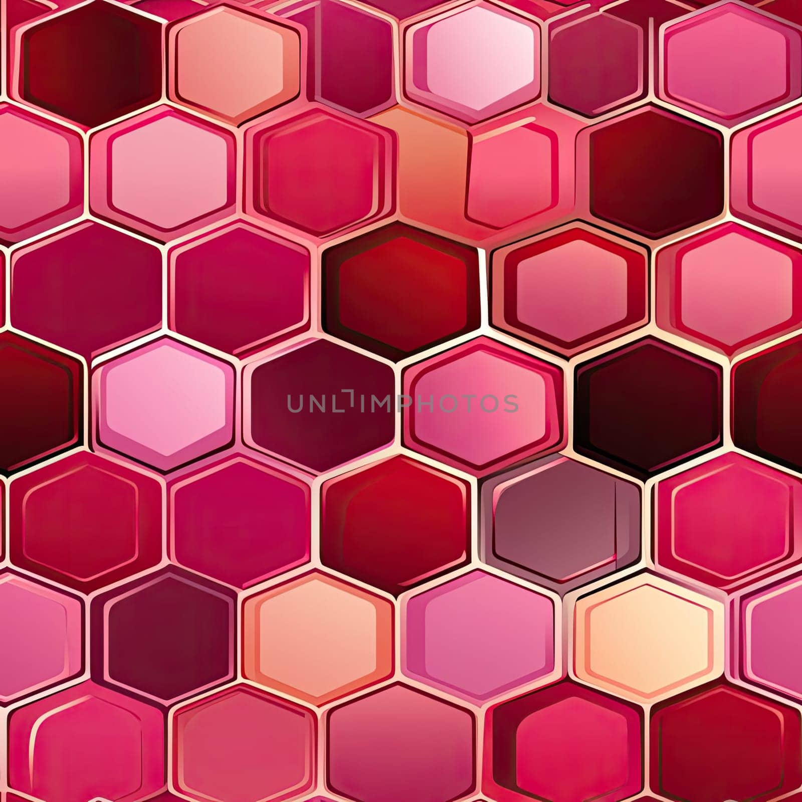 Illustration of pink mosaic tiles with geodesic structures and sun-kissed palettes (tiled)