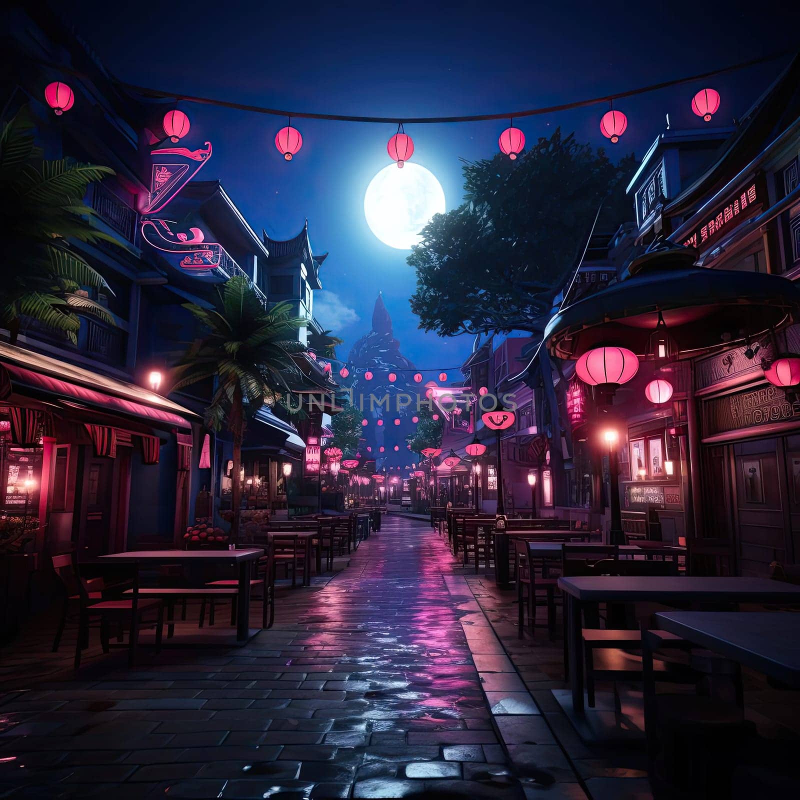 Oriental-inspired alley filled with lanterns