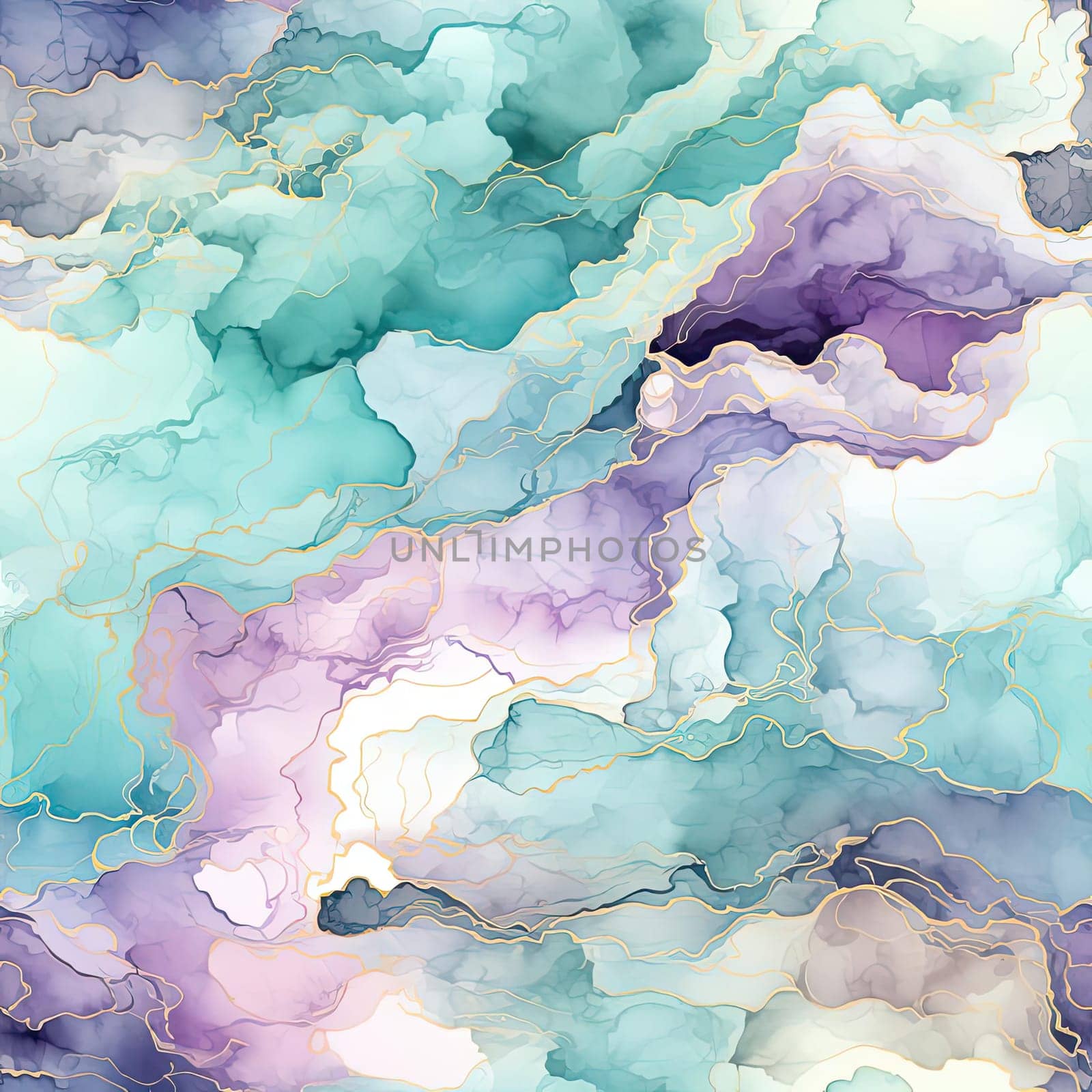 Ethereal watercolor pattern with blue, purple, and gold (tiled)
