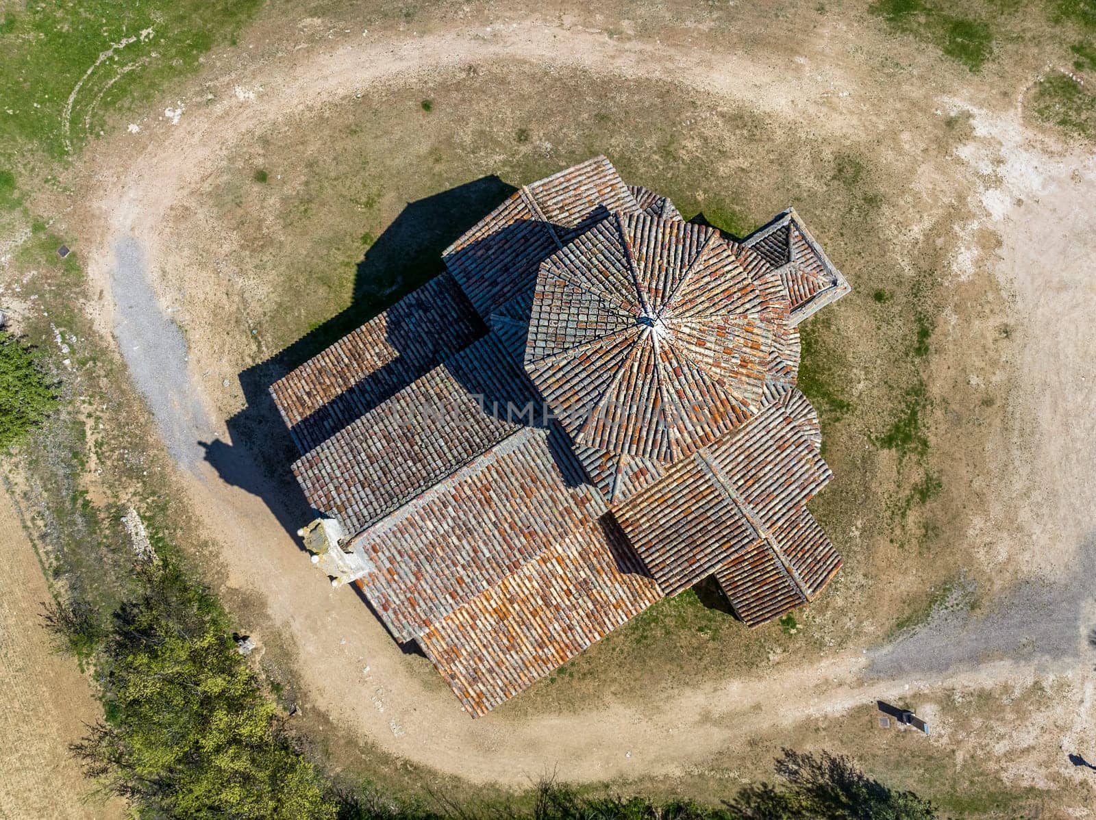 Church of Our Lady of the Announced in the Medieval city of Uruena Valladolid province Spain Flat top aerial view