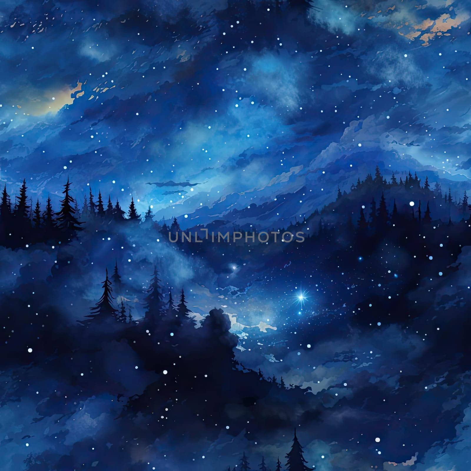 Night sky scene with detailed patterns and atmospheric blues (tiled)