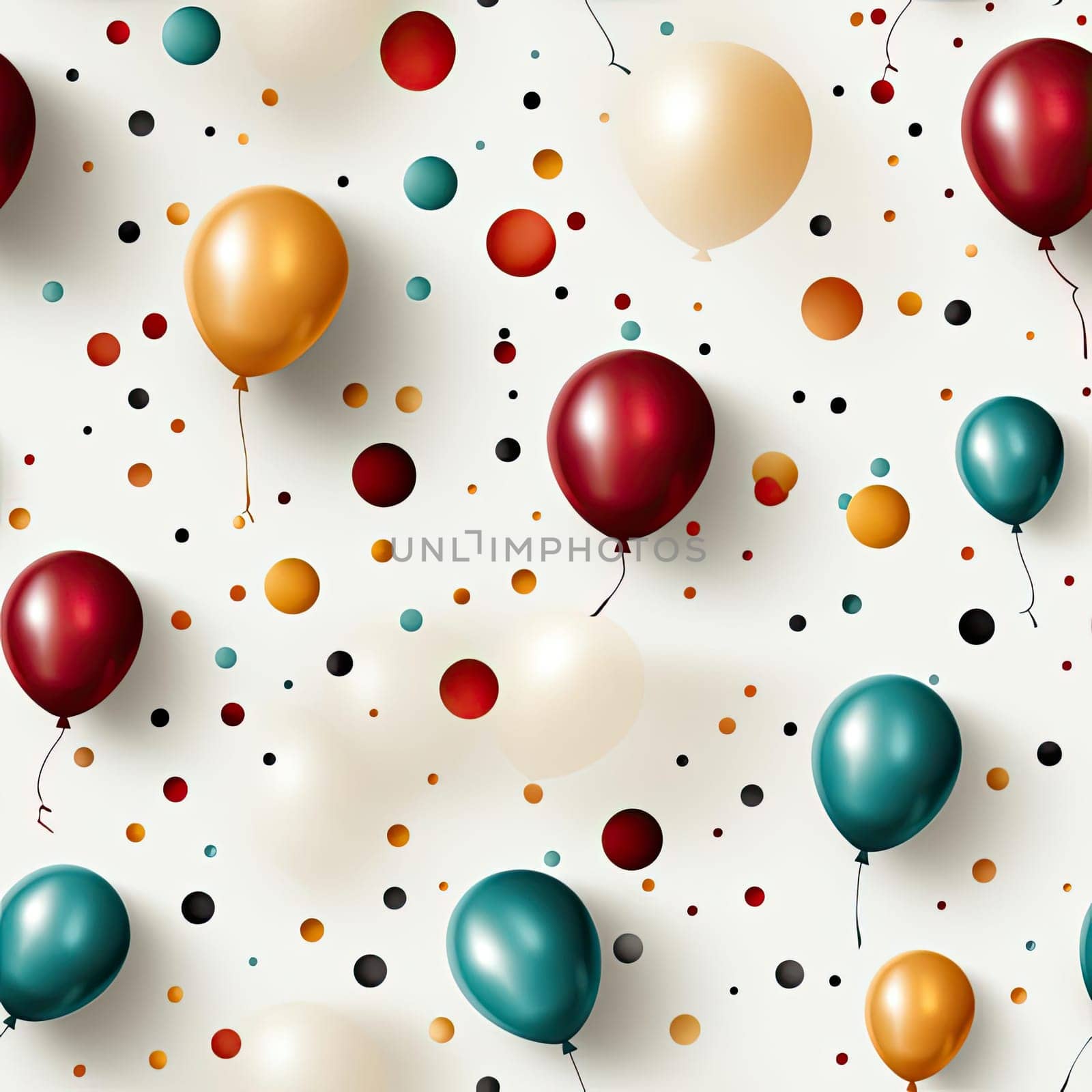 Colorful seamless balloon pattern with dotted confetti (tiled)